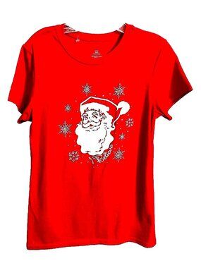 NWT Christmas T-shirt Girls Size 4 - 6 S/CH  Santa Claus "I Believe Red" V Neck
